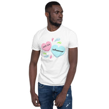 Load image into Gallery viewer, candy hearts not an influencer white unisex t-shirt white unisex t-shirt
