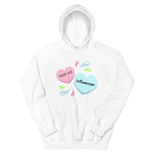 Load image into Gallery viewer, candy hearts not an influencer white sweatshirt, hoodie
