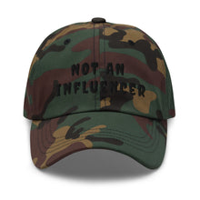 Load image into Gallery viewer, cameo ball cap that read not an influencer with black lettering 
